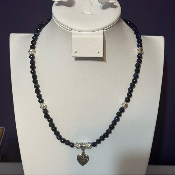 Hand Crafted Jewelry - Artisan Blue Tiger’s Eye Gemstone and Silver Tone Beaded Necklace